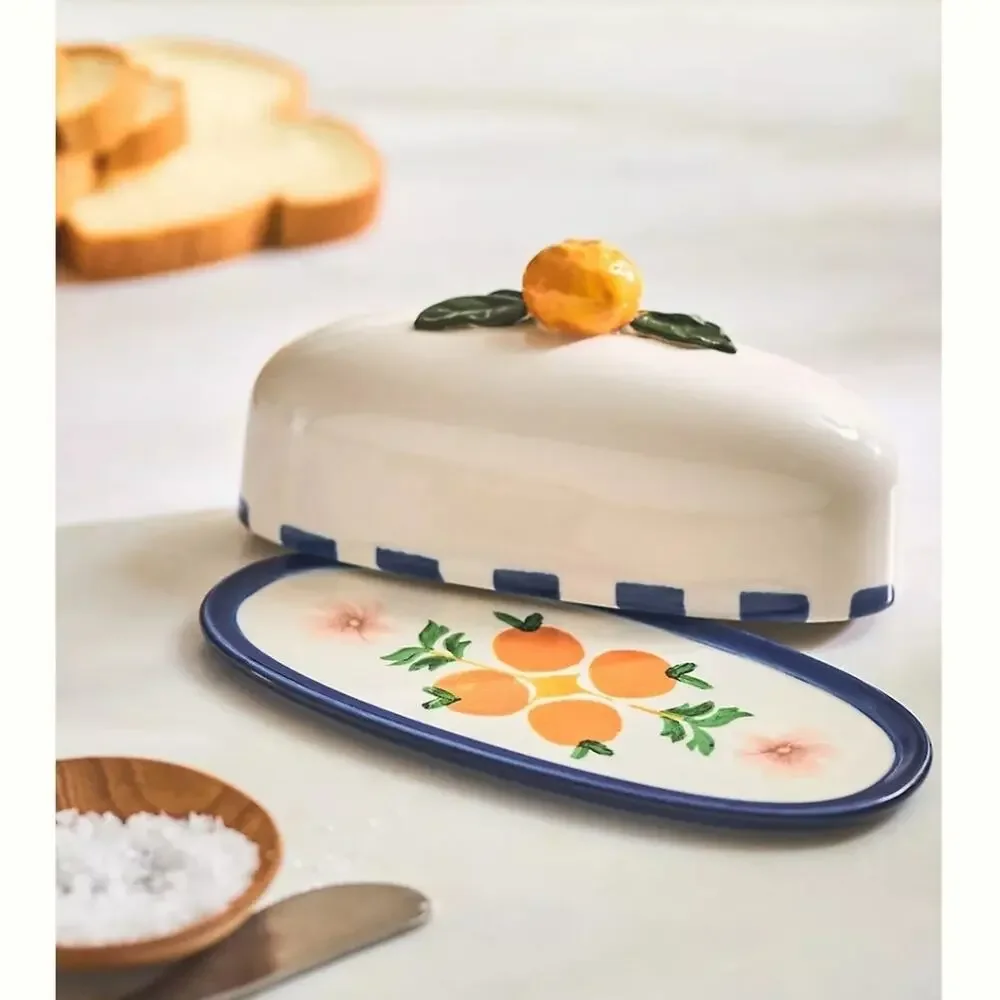 Anthropologie Valencia Citrus Stoneware Butter Dish NEW